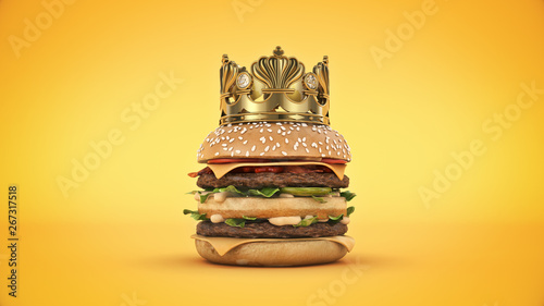 Obraz na płótnie Burger with Crown isolated. 3d rendering