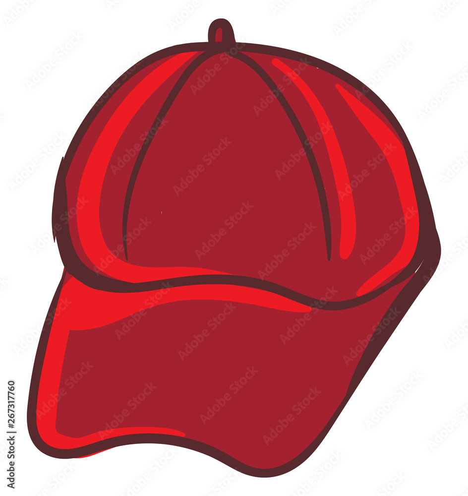 Clipart of a red-colored big summer cap for men/women set isolated on white  background, vector or color illustration Stock Vector