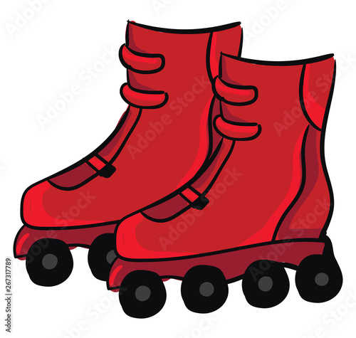 Clipart of the red-colored roller skates set isolated on white background, vector or color illustration