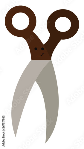 Clipart of a pair of black scissors left opened, vector or color illustration