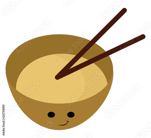 Clipart of a small girl enjoying soup, vector or color illustration