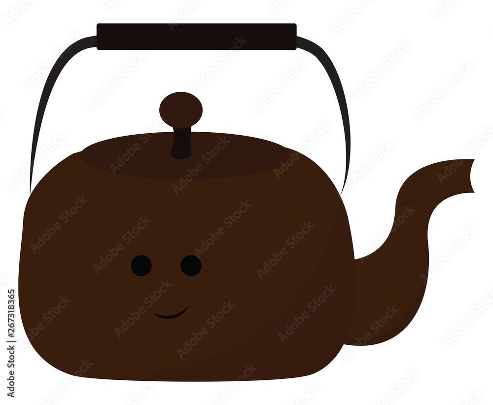 Emoji of the smiling teapot viewed from the front, vector or color