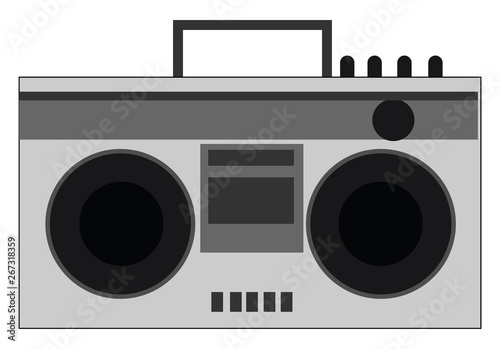 Clipart of the antique style tape-recorder in black and white viewed from the front, vector or color illustration