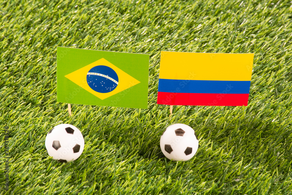 Fototapeta premium Brazil vs Colombia, South American soccer.