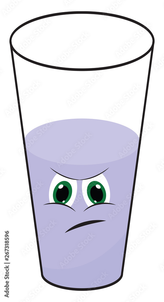 Emoji of a sad water cup/Cartoon glass cup, vector or color illustration  Stock Vector | Adobe Stock