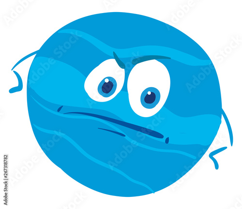 An angry blue Neptune, vector or color illustration.