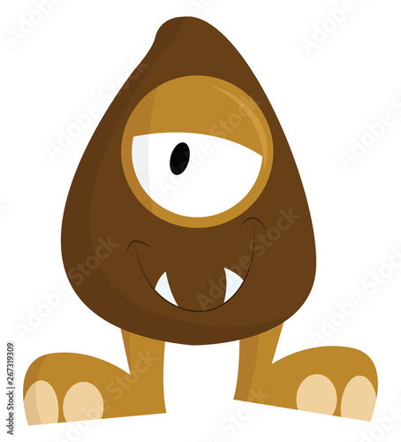 Brown smiling monster, vector or color illustration.
