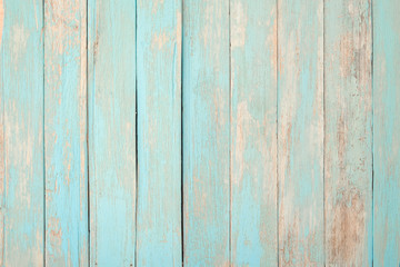 Vintage beach wood background - Old weathered wooden plank painted in turquoise blue pastel color.