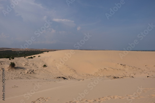 woman tourist and relaxing at white sand dunes