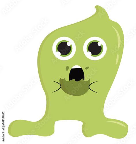 Green monster eating cookie, vector or color illustration.