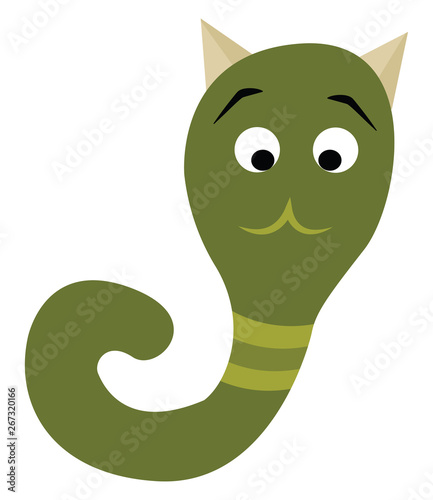 Green monster like a snake, vector or color illustration.