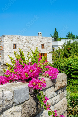 Mugla, Turkey, 25 July 2012: Beautiful exterior of authentic Stone Bodrum Mansion, Halicarnassus