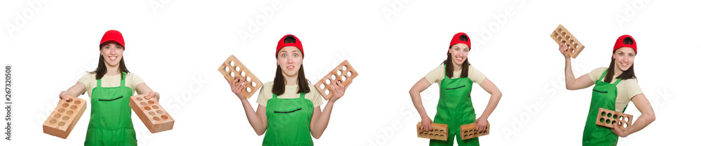 Woman holding clay brick isolated on white Woman holding clay brick isolated on white