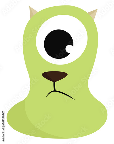 Light green monster with one eye, vector or color illustration.