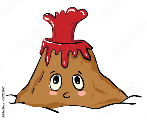 Scared volcano, vector or color illustration.