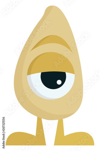 Painting of a one-eyed tired brown monster, vector or color illustration.