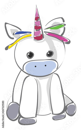 The painting of a foil unicorn balloon from spritz toy, vector or color illustration.