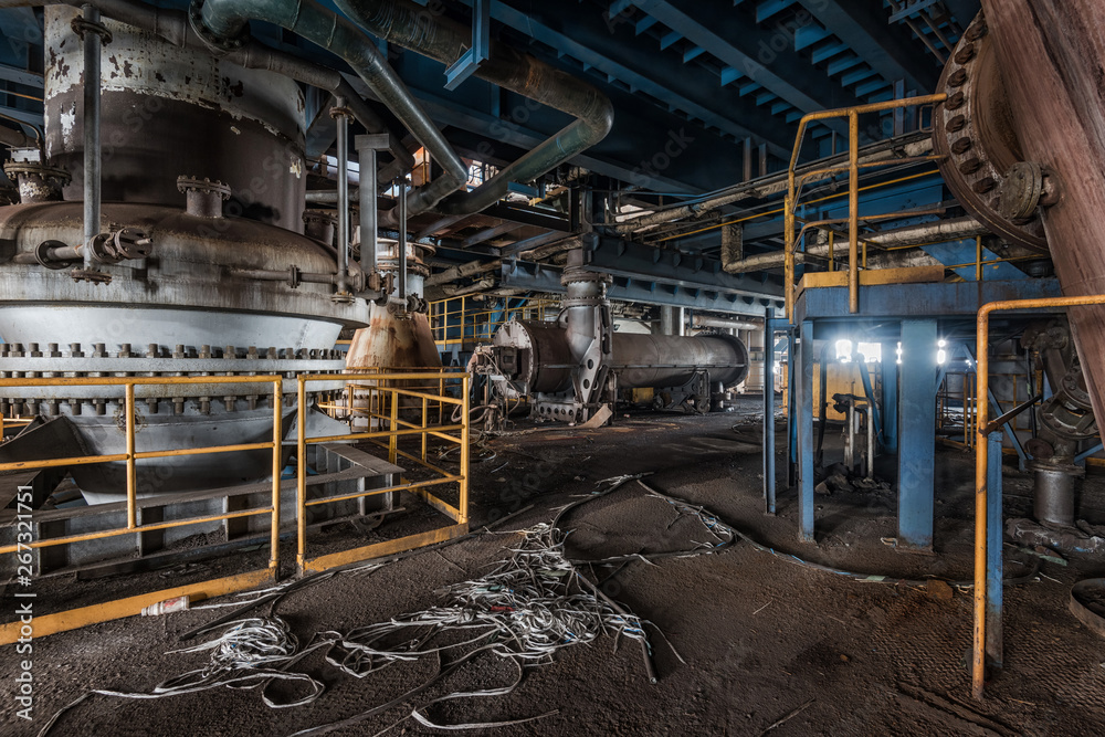 scene and details of an abandoned steel furnace building