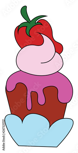 A beautiful cupcake brown and pink in color, vector or color illustration.