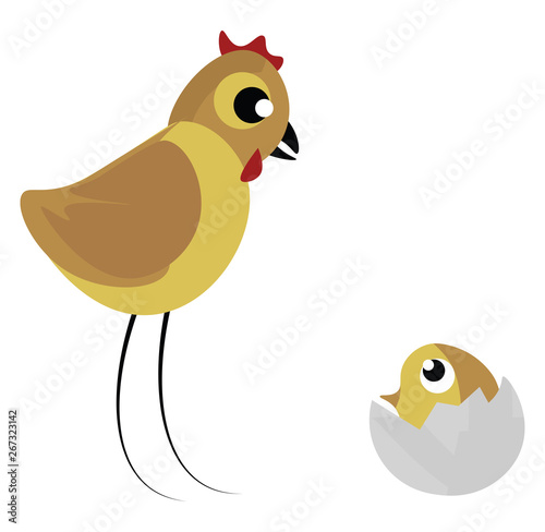Hen and chicken, vector or color illustration.