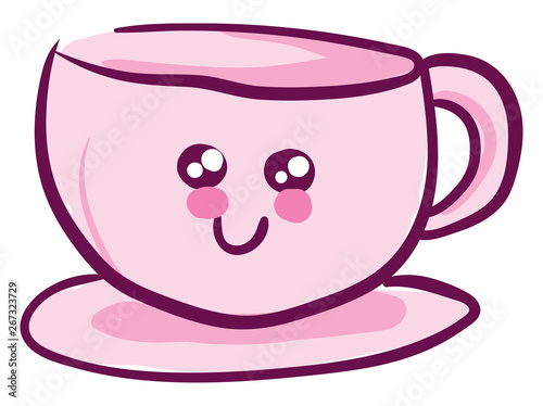 Pink cute cup, vector or color illustration.