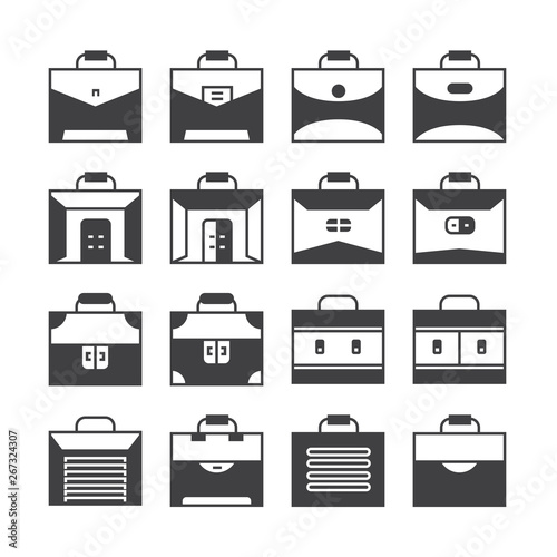 business bag and briefcase icons set