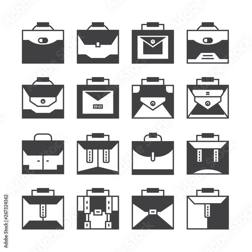 business bag and briefcase icons set