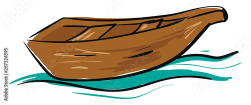  A wooden boat in water , vector or color illustration.