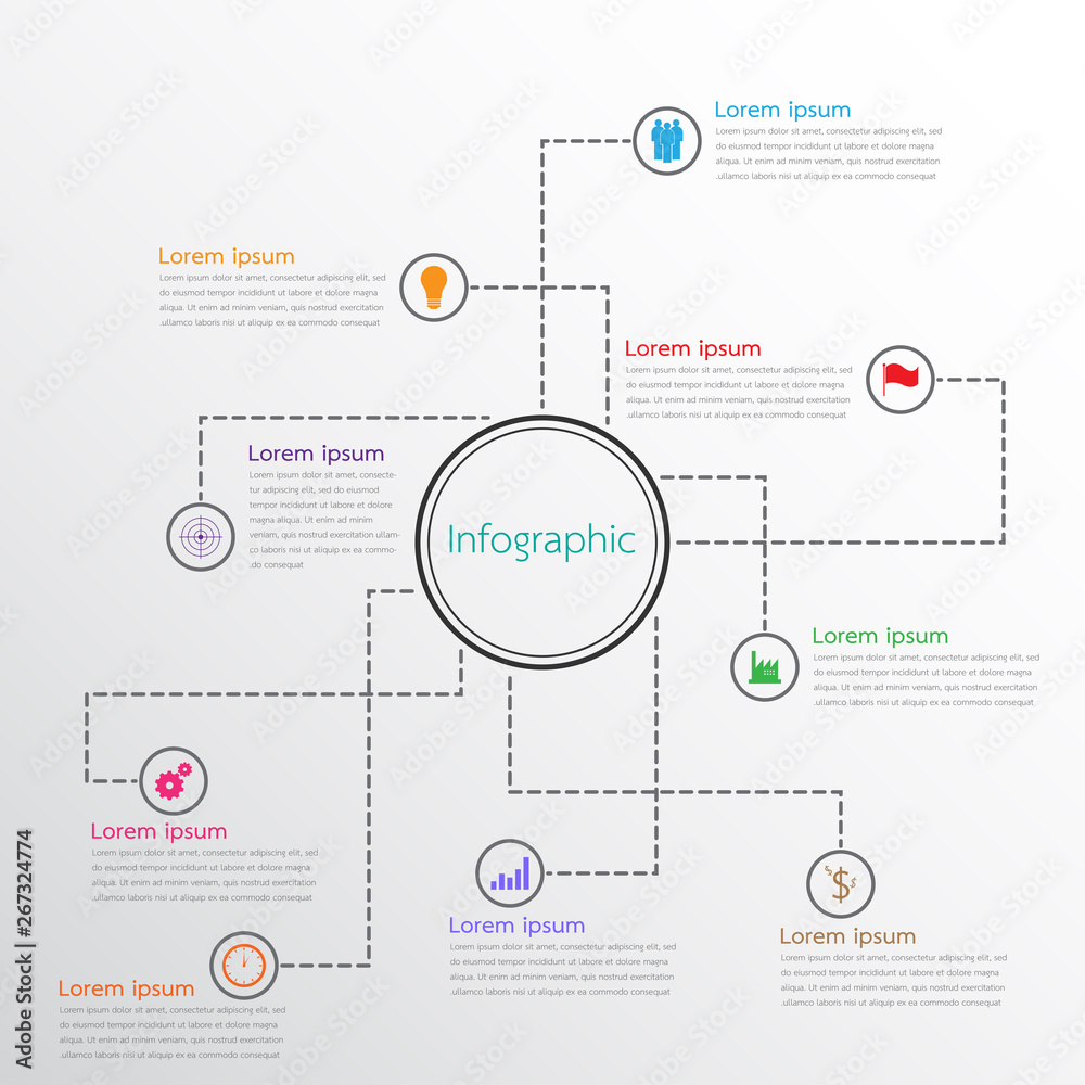 Naklejka premium Vector infographic templates used for detailed reports. All 9 topics.