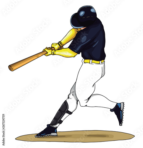 Baseball player swings the bat, illustration, vector on white background.