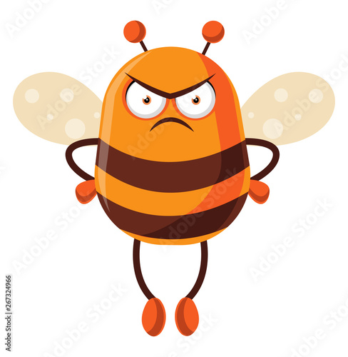 Bee looking mad, illustration, vector on white background.