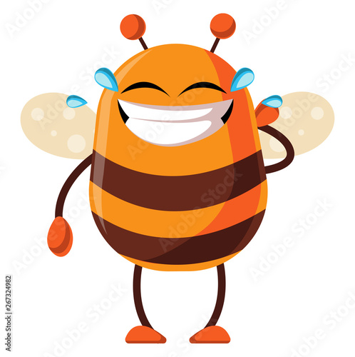 Bee is laughing in tears, illustration, vector on white background.