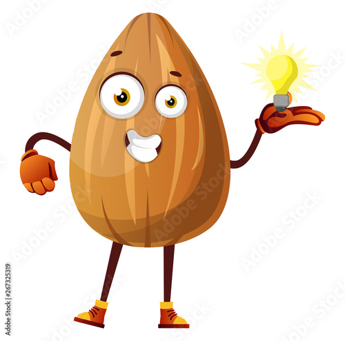 Almond has a brilliant idea, illustration, vector on white background.