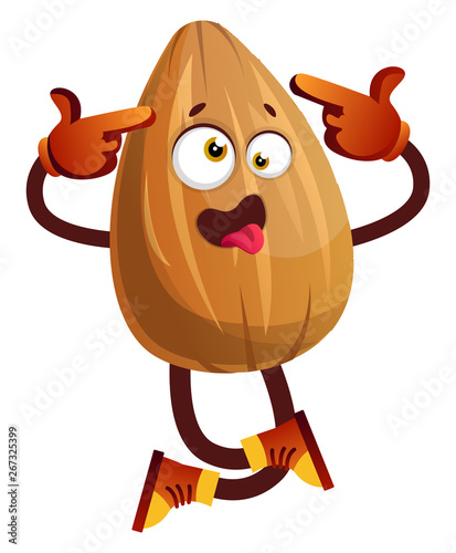 Almond going a bit crazy, illustration, vector on white background.