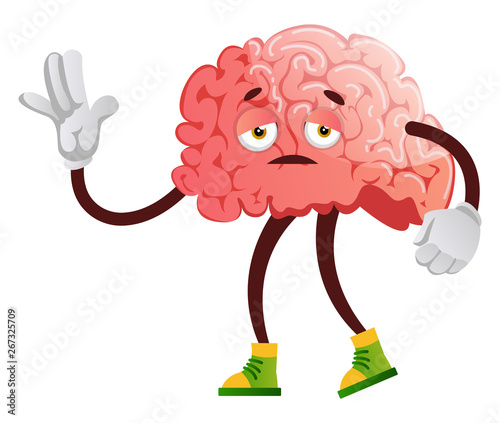 Brain is feeling sleepy, illustration, vector on white background.