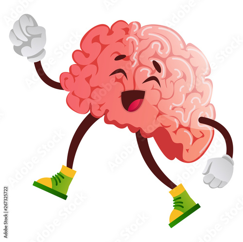 Brain going for a walk, illustration, vector on white background.