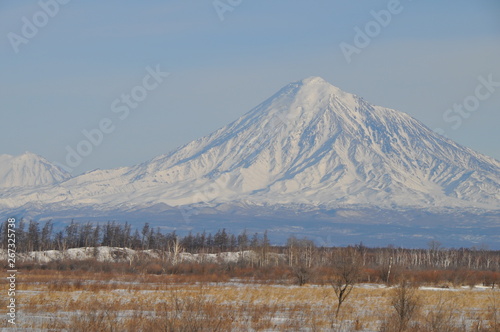 mountains in winter volcano Klythevskoy