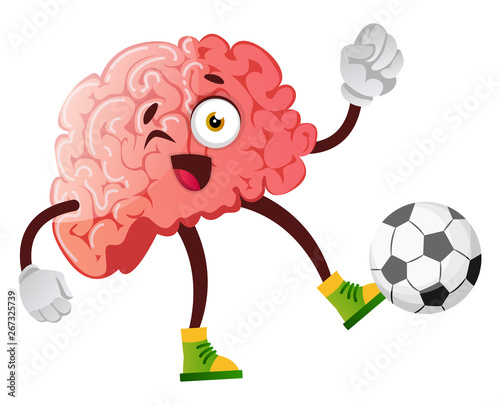 Brain is playing football, illustration, vector on white background.