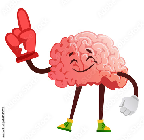 Brain is cheering, illustration, vector on white background.