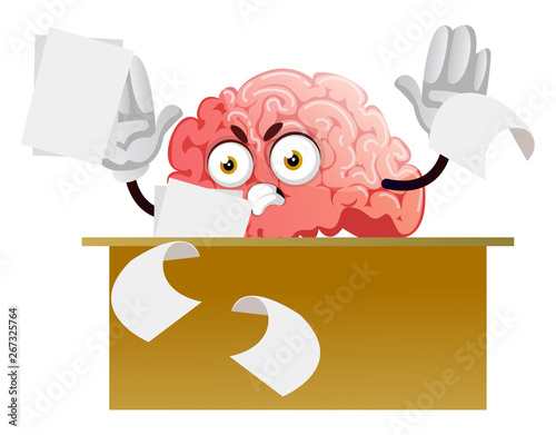 Brain is frustrated at work, illustration, vector on white background.