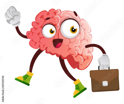 Brain is going to work, illustration, vector on white background.