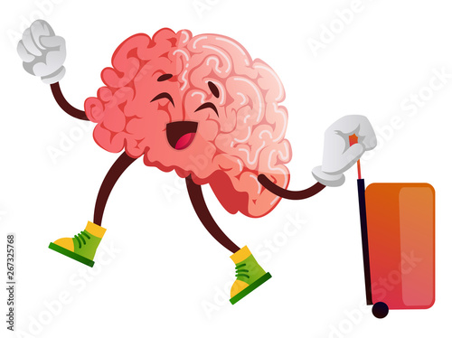 Brain is going on a trip, illustration, vector on white background.