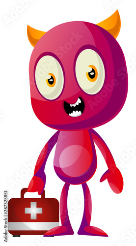 Devil with med kit, illustration, vector on white background.