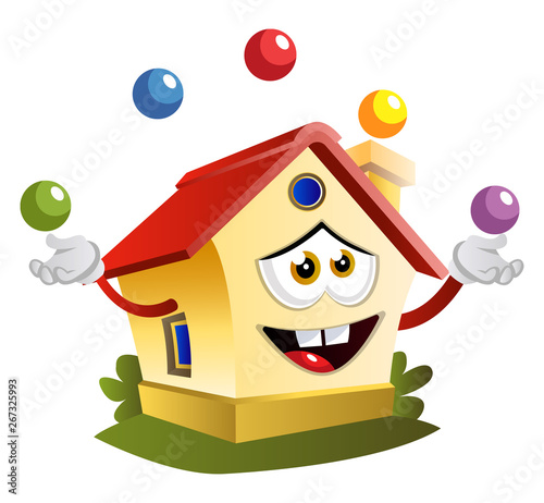 House is juggling, illustration, vector on white background.
