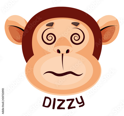 Monkey is feeling dizzy, illustration, vector on white background.