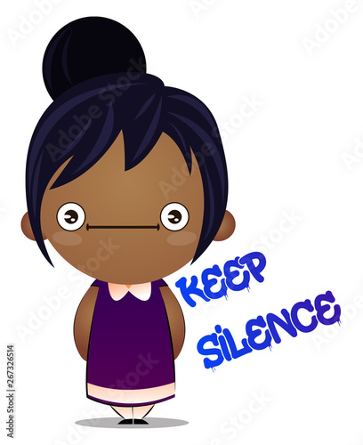 Little girl is silent, illustration, vector on white background.