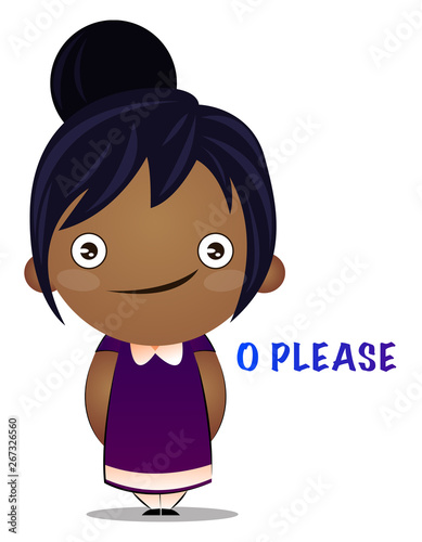 Little girl is shy,illustration, vector on white background.