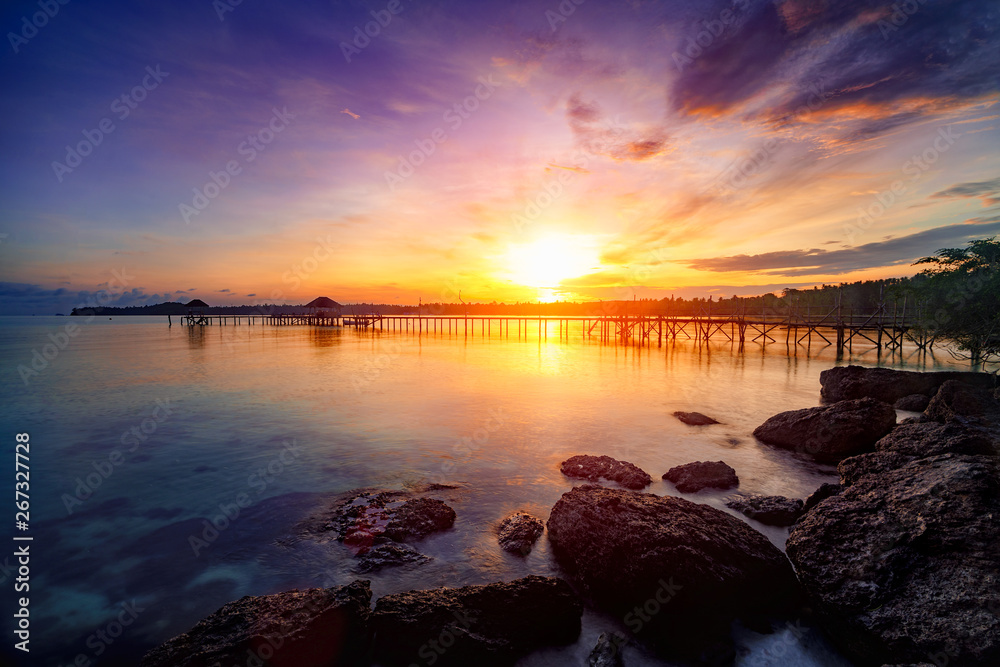 Wooden bridge at dusk