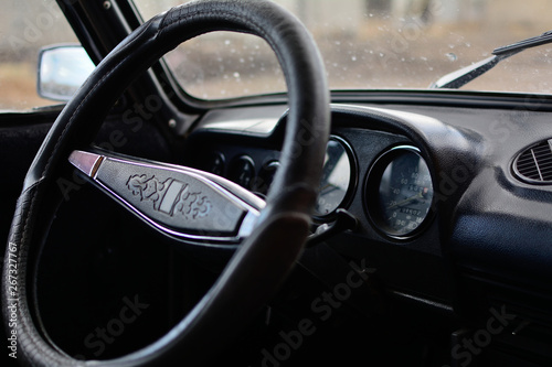 Black control panel in a Russian car with a steering wheel © Илона Янкаускайте