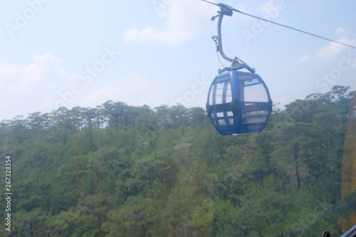 top view cable car on green wallpaper background